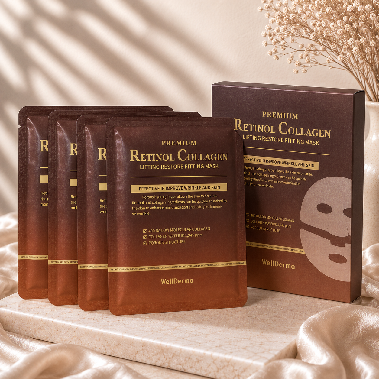 WellDerma Premium Retinol Collagen Lifting Restore Mask (box of 4)